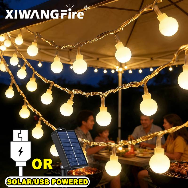 Outdoor Lighting For Camping - Lampu String Tenaga Surya/USB/Baterai 3-10M, Bola